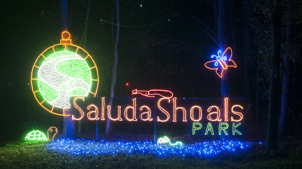 Saluda Shoals Park with Christmas lights