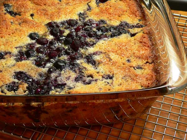 A freshly cooked blueberry cobbler.