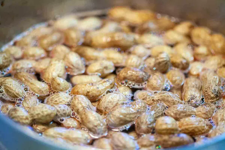 A pot of boiling peanuts.