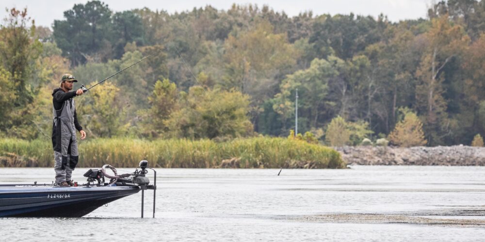 Man fishing on lake