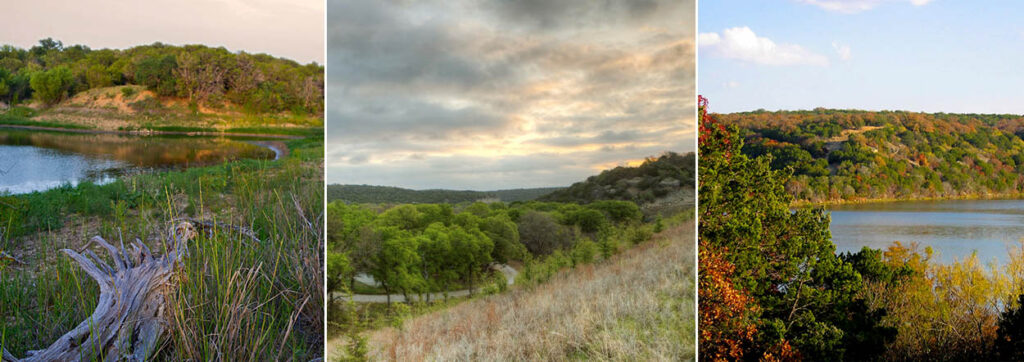 Three photos of the Palo Pinto Mountains State Park