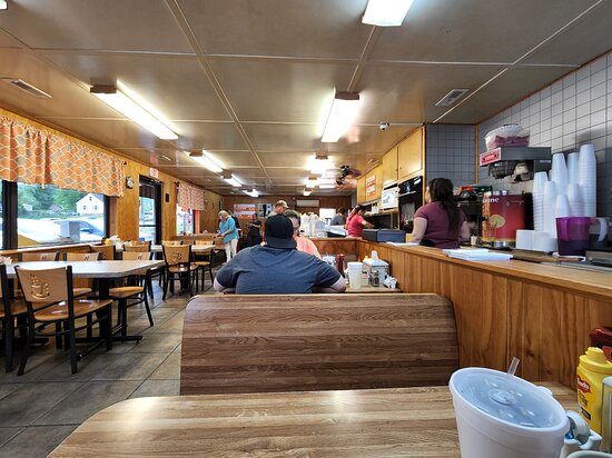 Inside Handee Burger---traditional diner style.