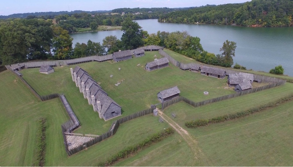 houses in a replica of Fort Loudoun 