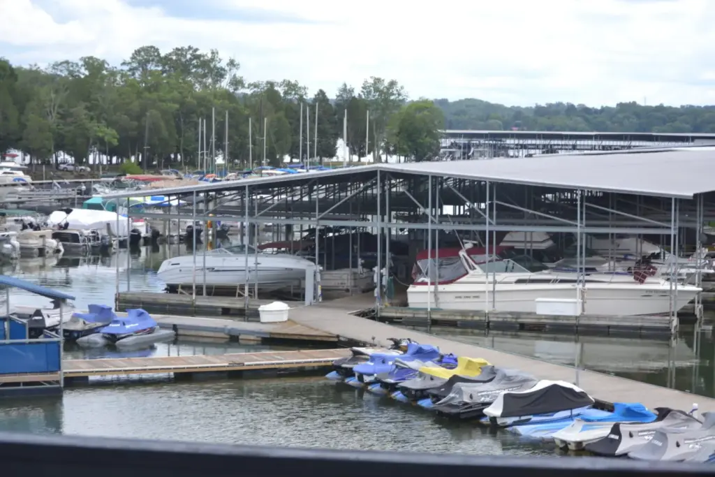 boats and jet skis in a marina