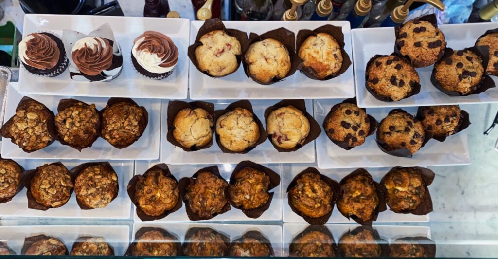 Various flavors of homemade muffins at Uncle Mike's Bistro in Argyle, Texas.
