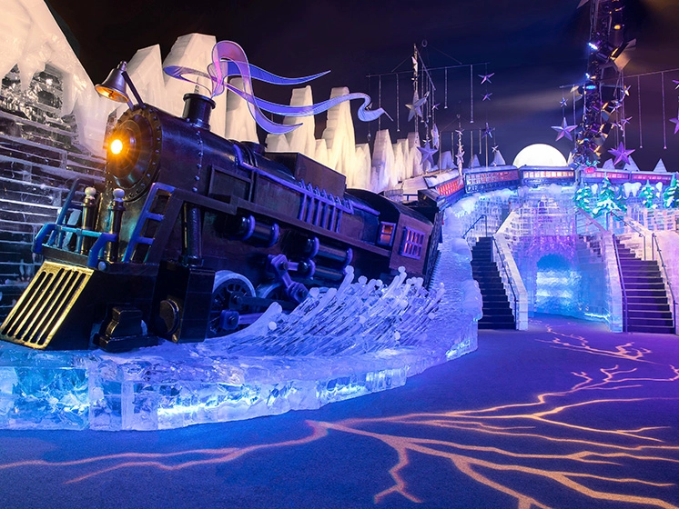 Millions of pounds of ice forming a railroad for the holiday attraction at Gaylord Hotel and Resort---they Polar Express.