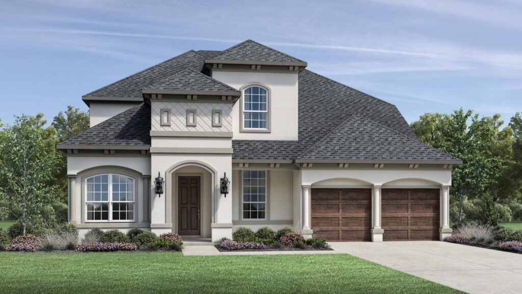 Computer-generated image of a large house with a green lawn.